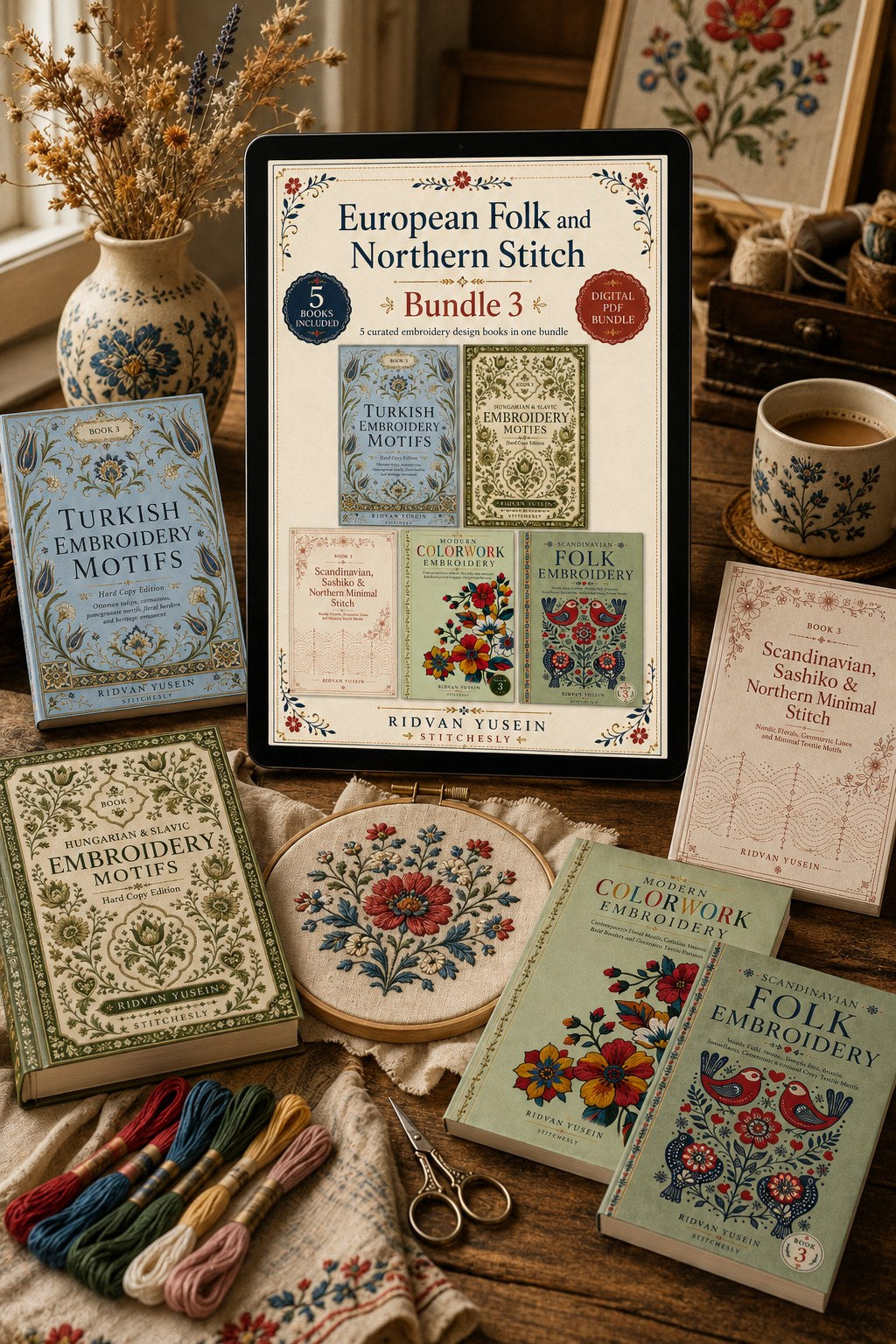 Digital PDF embroidery design bundle cover preview for European Folk & Northern Stitch Bundle 3, featuring curated embroidery patterns, motif library references and textile… - preview 4