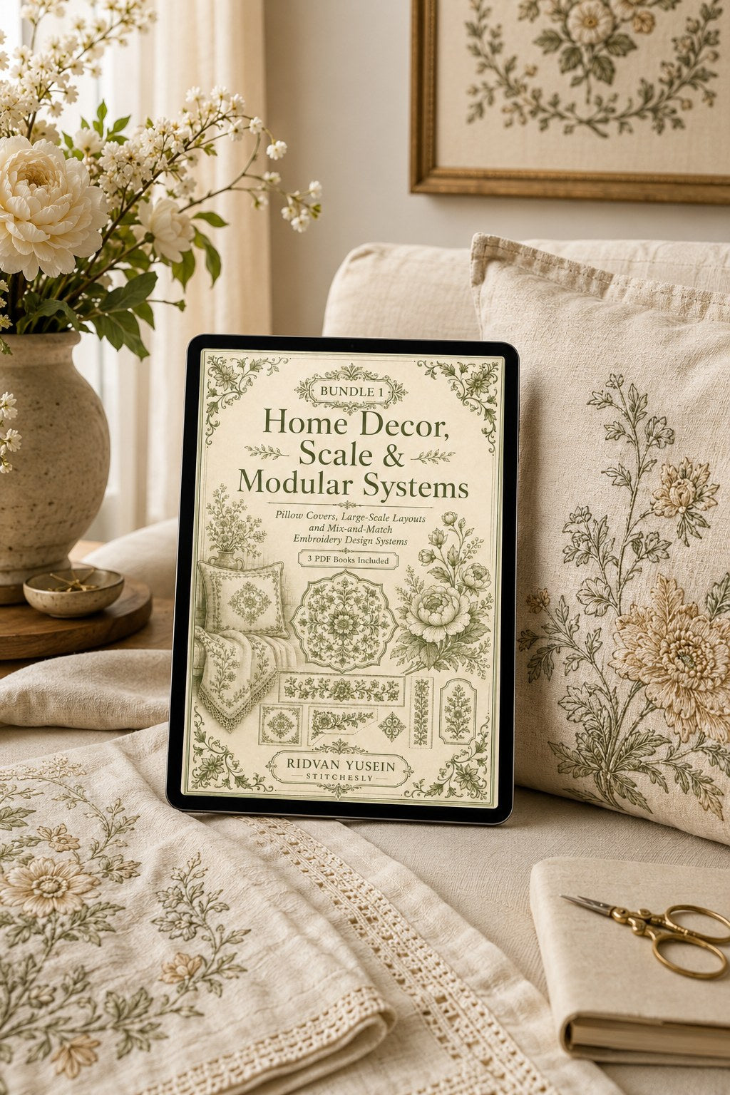 Digital PDF embroidery design bundle cover preview for Home Decor, Scale & Modular Systems Bundle 1, featuring curated embroidery patterns, motif library references and textile… - preview 4