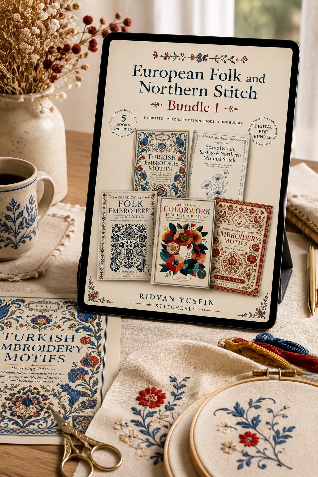 Digital PDF embroidery design bundle cover preview for European Folk & Northern Stitch Bundle 1, featuring curated embroidery patterns, motif library references and textile… - preview 4