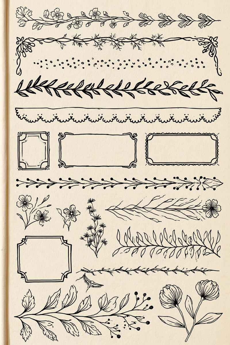 Line Art Border Frame Library 02 from Line Art Embroidery Book 2, a digital embroidery design reference for machine embroidery designs, embroidery patterns and border and edge embroidery.