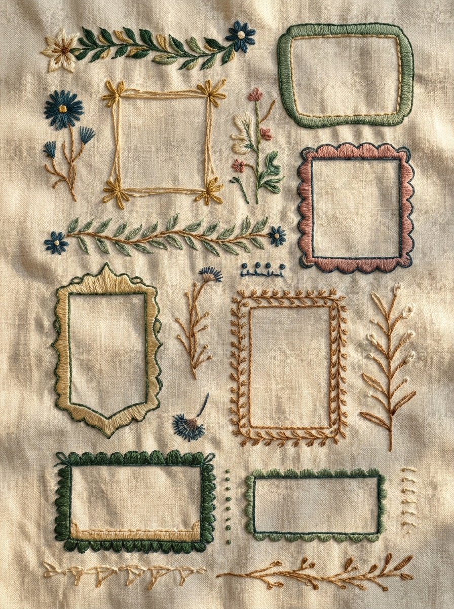 Line Art Border Frame Library 02 from Line Art Embroidery Book 2, a digital embroidery design reference for machine embroidery designs, embroidery patterns and border and edge embroidery.