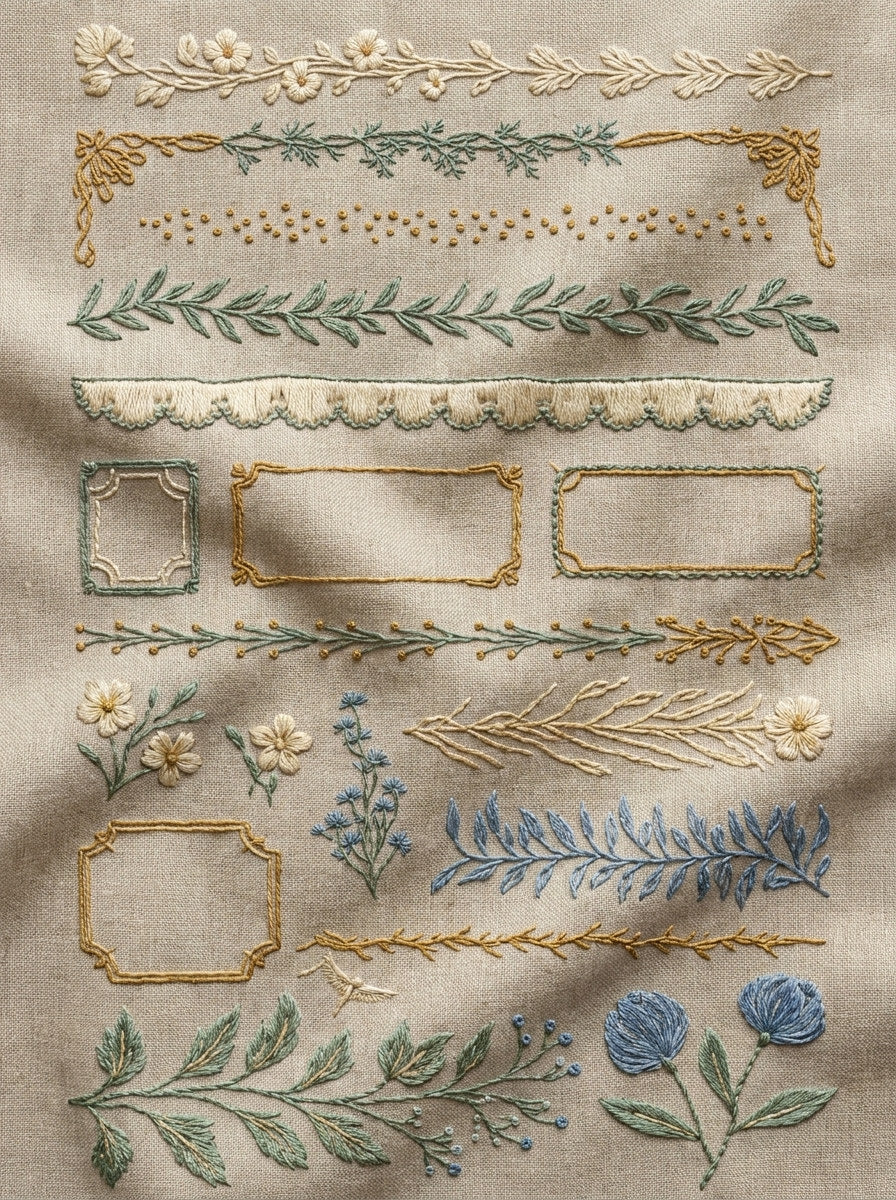 Line Art Border Frame Library from Line Art Embroidery Book 2, a digital embroidery design reference for machine embroidery designs, embroidery patterns and border and edge embroidery.