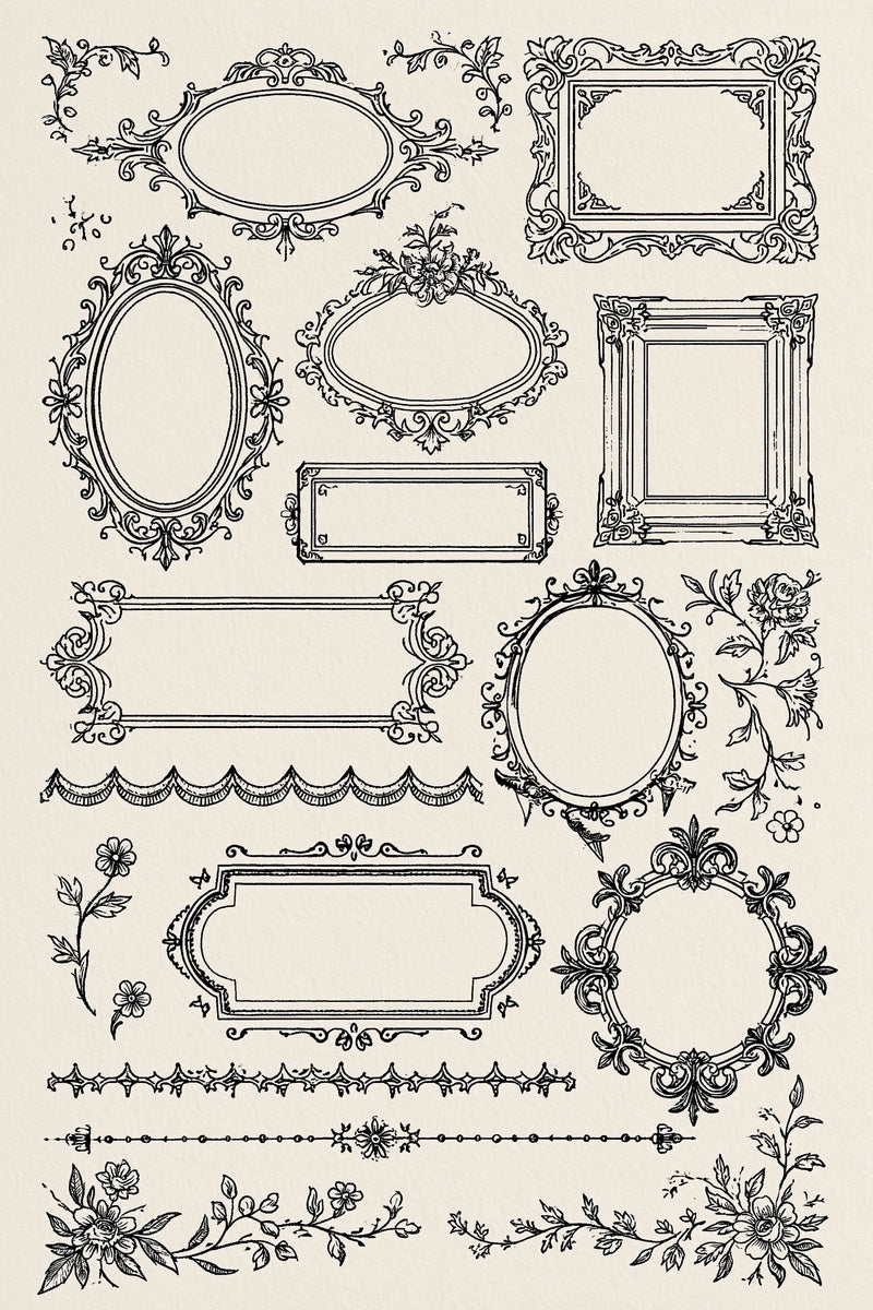 Line Art Border Frame System from Line Art Embroidery Book 2, a digital embroidery design reference for machine embroidery designs, embroidery patterns and border and edge embroidery.