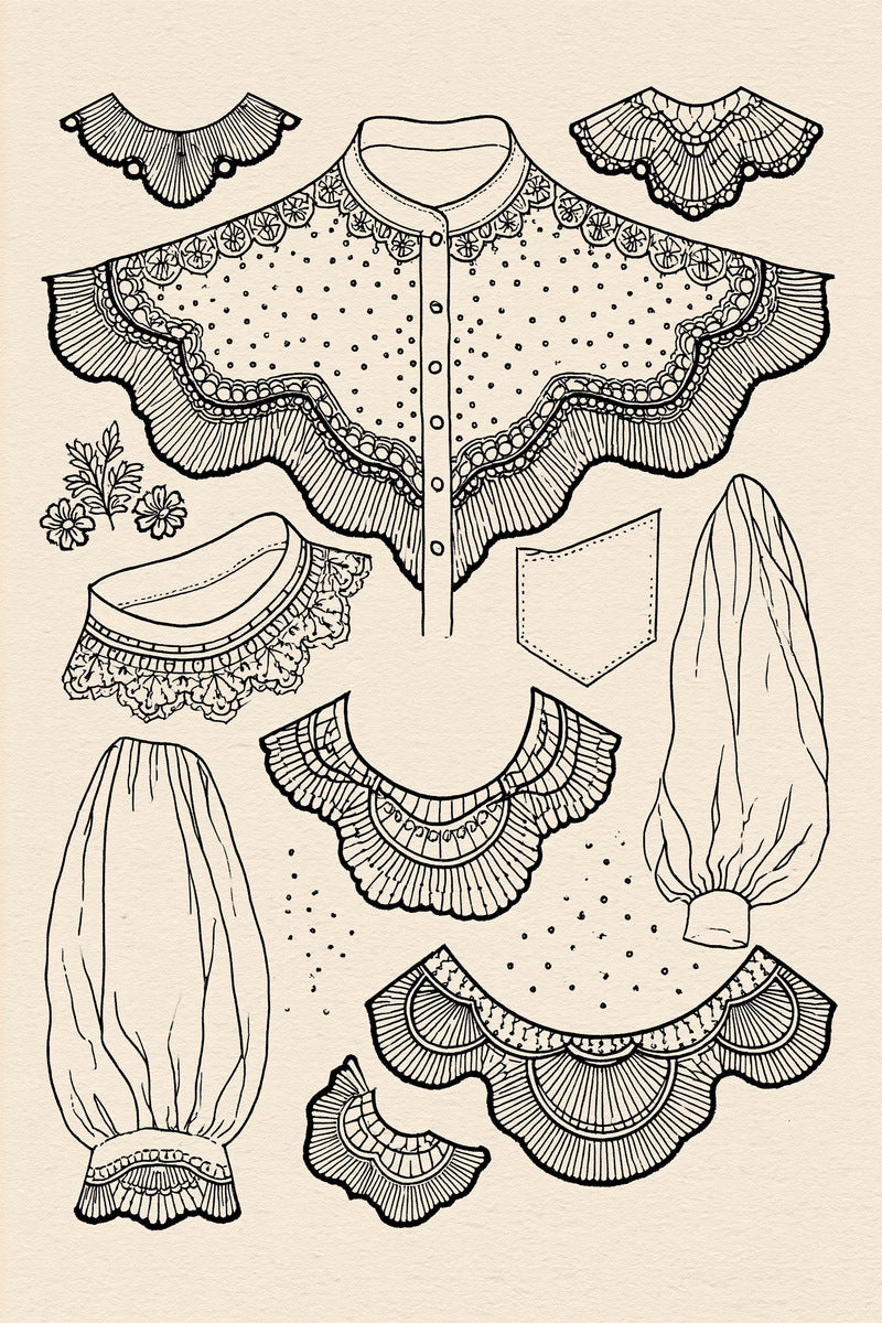 Line Art Collar Cuff And from Line Art Embroidery Book 4, a digital embroidery design reference for machine embroidery designs, embroidery patterns and garment placement ideas.