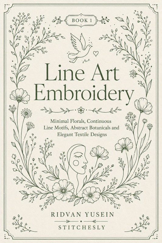 Line Art Embroidery Edition One digital PDF book front cover.