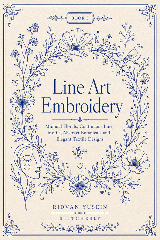 Line Art Embroidery Edition Three digital PDF book front cover.