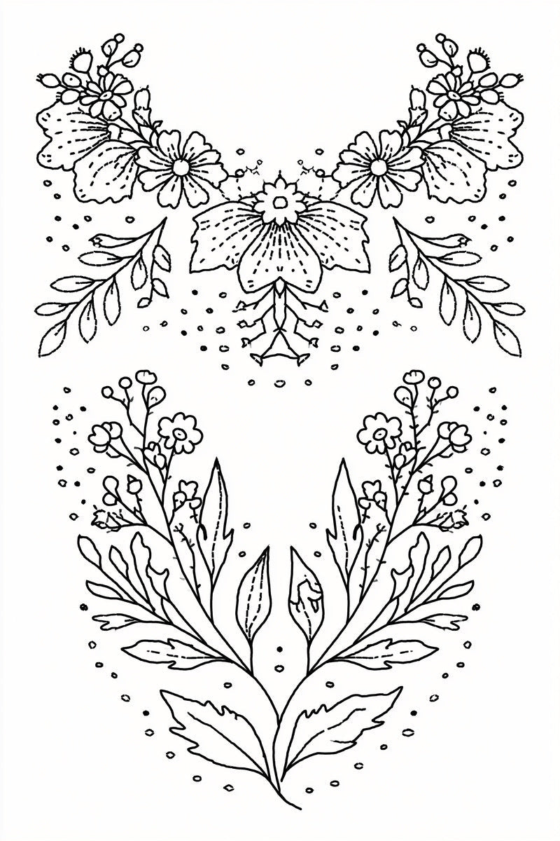 Original design plate of floral yoke and mirrored wildflower sprays from Line Art Embroidery Edition Three.