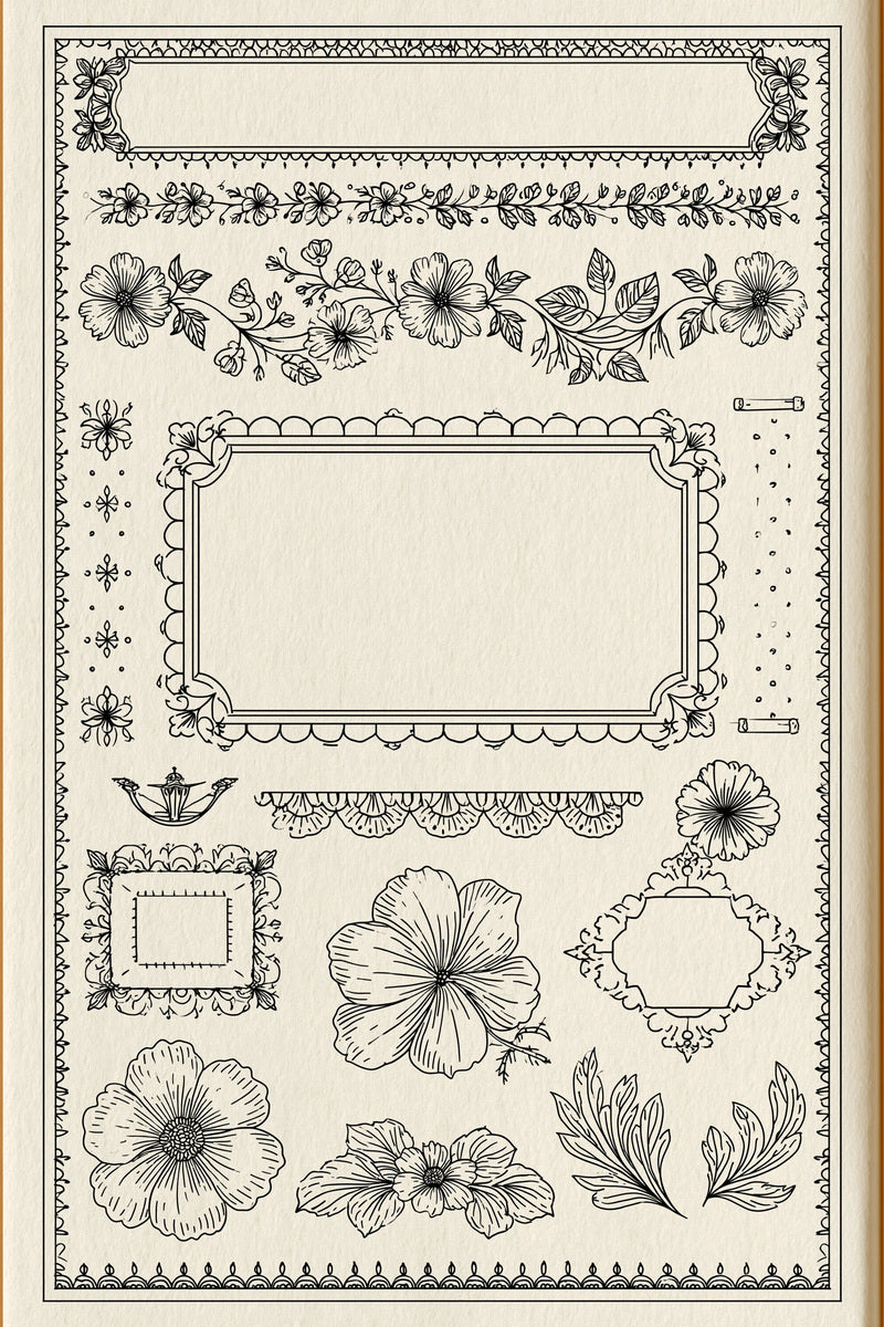 Line Art Frame And Border from Line Art Embroidery Book 2, a digital embroidery design reference for machine embroidery designs, embroidery patterns and border and edge embroidery.