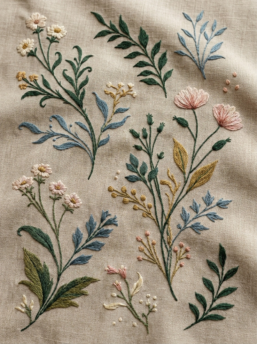 Linen And Gift Sprig Library 02 from Botanical Sprig Library Book 7, a digital embroidery design reference for machine embroidery designs, embroidery patterns and linen and home textile projects.