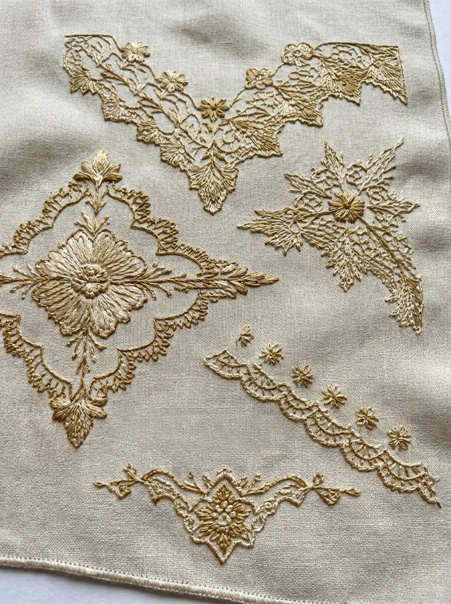 Linen Corners And Edges Library from French Embroidery & La Broderie Blanche Book 7, a digital embroidery design reference for machine embroidery designs, embroidery patterns and border and edge embroidery.