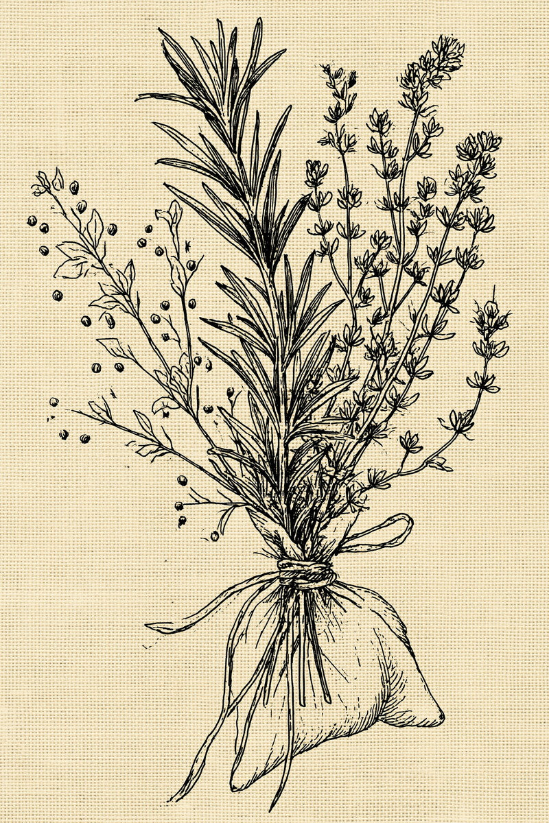 Linen Pouch Herb Motif Kitchen from Kitchen Towels & Aprons Embroidery Book 1, a digital embroidery design reference for machine embroidery designs, embroidery patterns and linen and home textile projects.