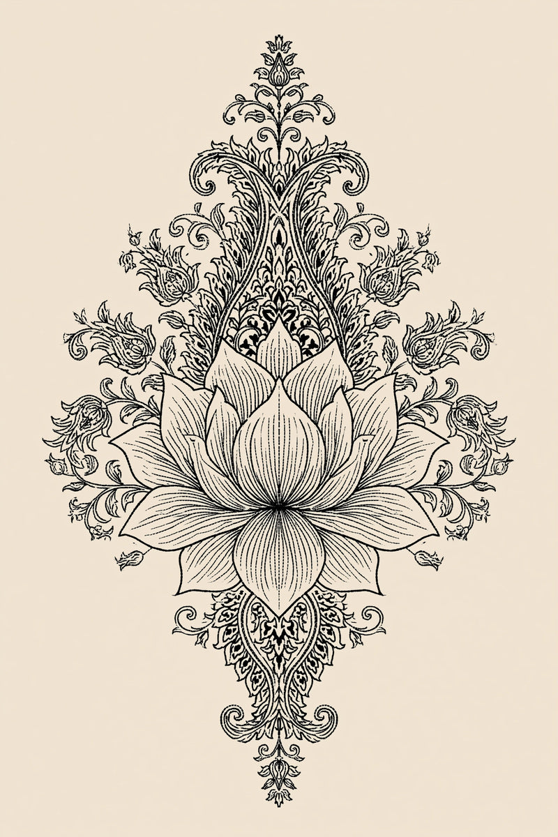 Lotus And Paisley Medallion Mughal from Mughal, Persian & Oriental Embroidery Book 1, a digital embroidery design reference for machine embroidery designs, embroidery patterns and embroidery design reference.