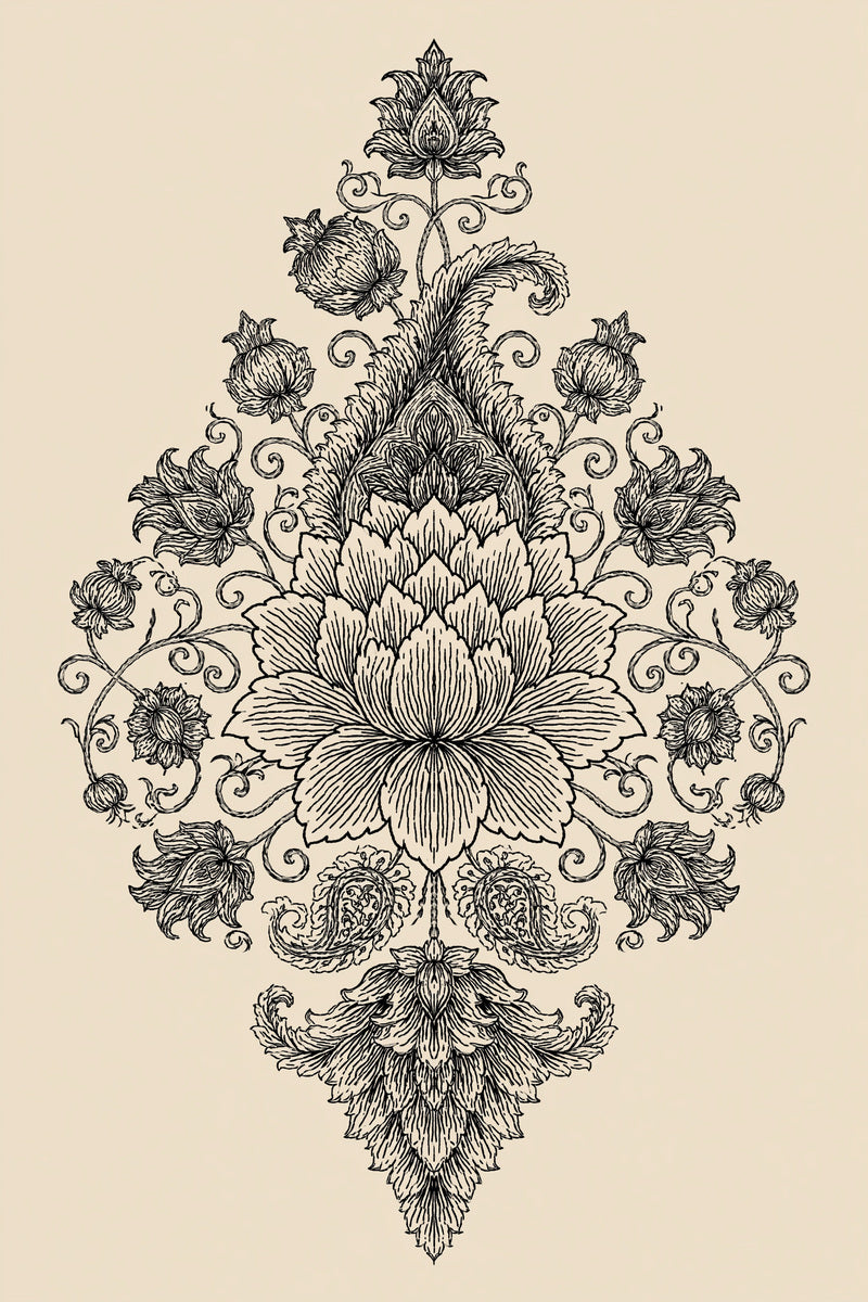 Lotus And Paisley Medallion Mughal from Mughal, Persian & Oriental Embroidery Book 2, a digital embroidery design reference for machine embroidery designs, embroidery patterns and embroidery design reference.