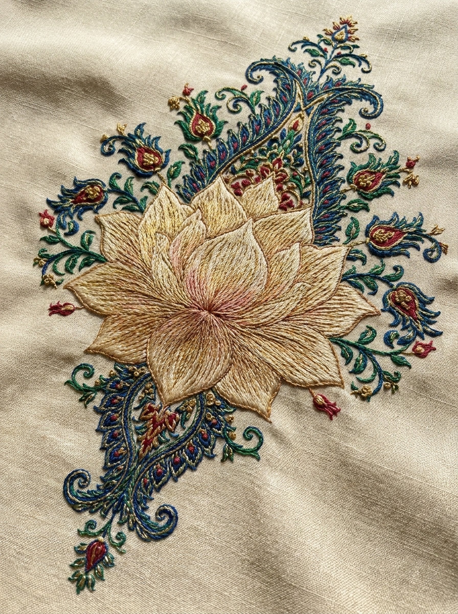 Lotus And Paisley Medallion Mughal from Mughal, Persian & Oriental Embroidery Book 1, a digital embroidery design reference for machine embroidery designs, embroidery patterns and embroidery design reference.