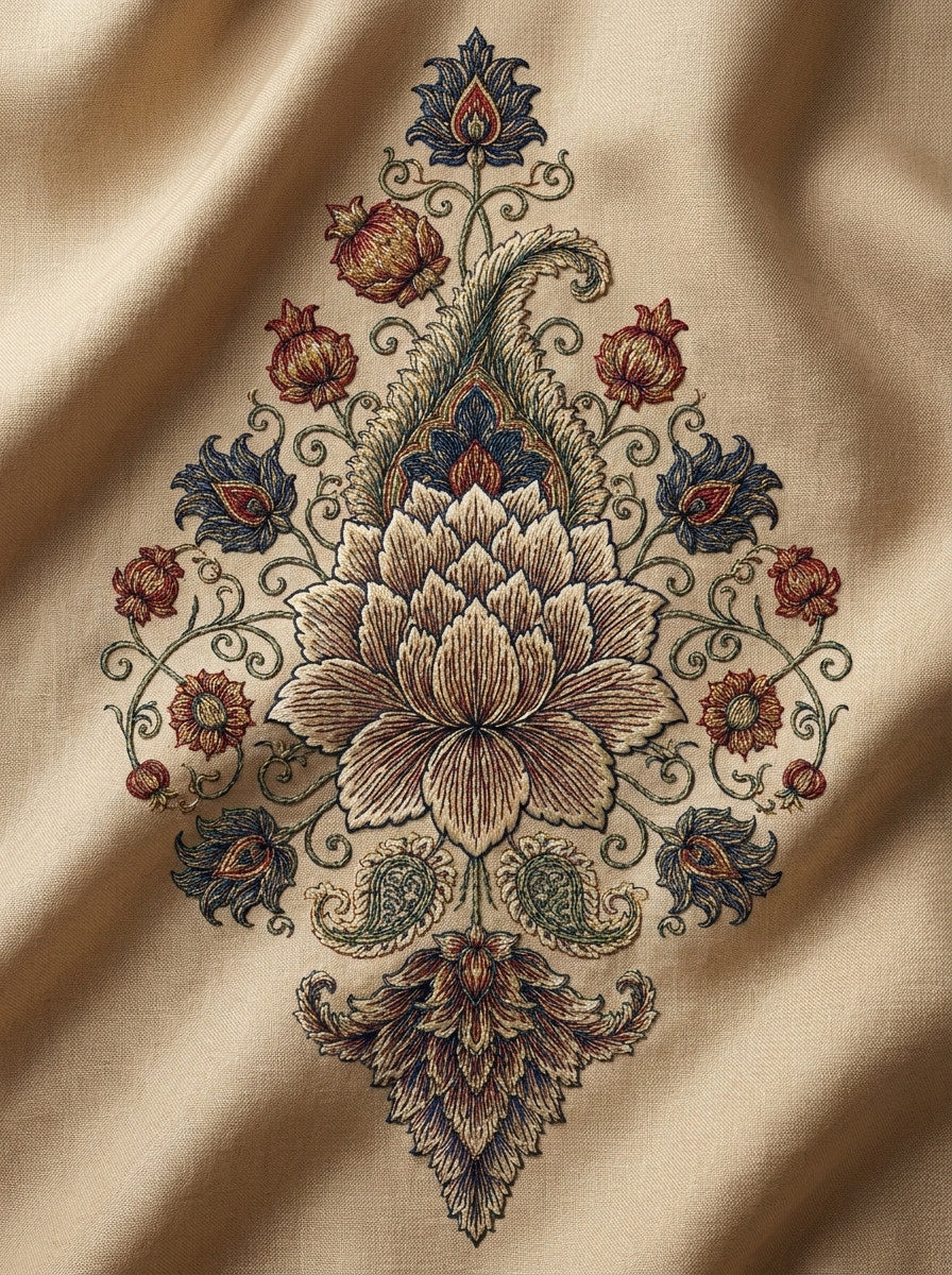Lotus And Paisley Medallion Mughal from Mughal, Persian & Oriental Embroidery Book 2, a digital embroidery design reference for machine embroidery designs, embroidery patterns and embroidery design reference.