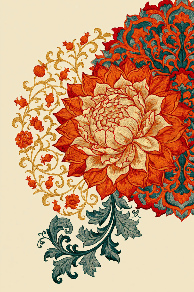 Lotus Palace Medallion Mughal Persian from Mughal, Persian & Oriental Embroidery Book 3, a digital embroidery design reference for machine embroidery designs, embroidery patterns and lace and broderie details.