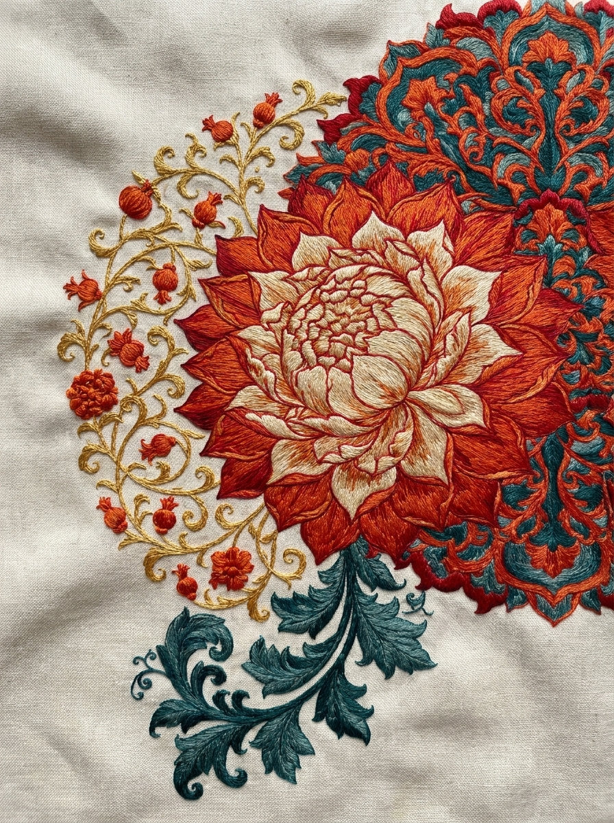 Lotus Palace Medallion Mughal Persian from Mughal, Persian & Oriental Embroidery Book 3, a digital embroidery design reference for machine embroidery designs, embroidery patterns and lace and broderie details.