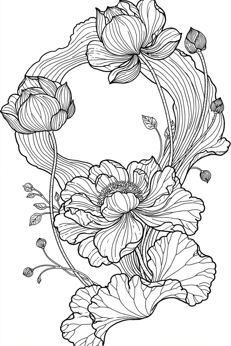 Lotus Wave Frame East Asian from East Asian Inspired Embroidery Book 3, a digital embroidery design reference for machine embroidery designs, embroidery patterns and frames and monogram spaces.