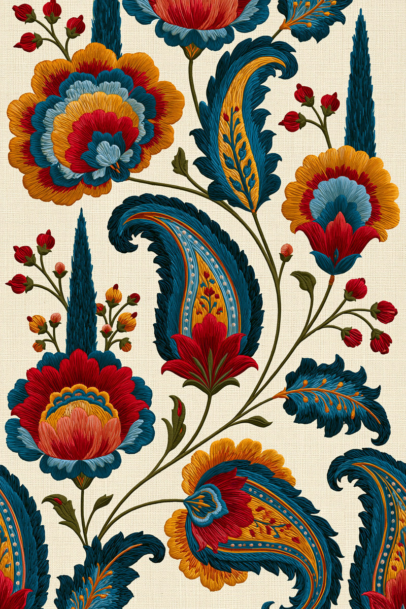 Luxury Garden Home Linen Border from Mughal & Persian Garden Embroidery Book 2, a digital embroidery design reference for machine embroidery designs, embroidery patterns and border and edge embroidery.