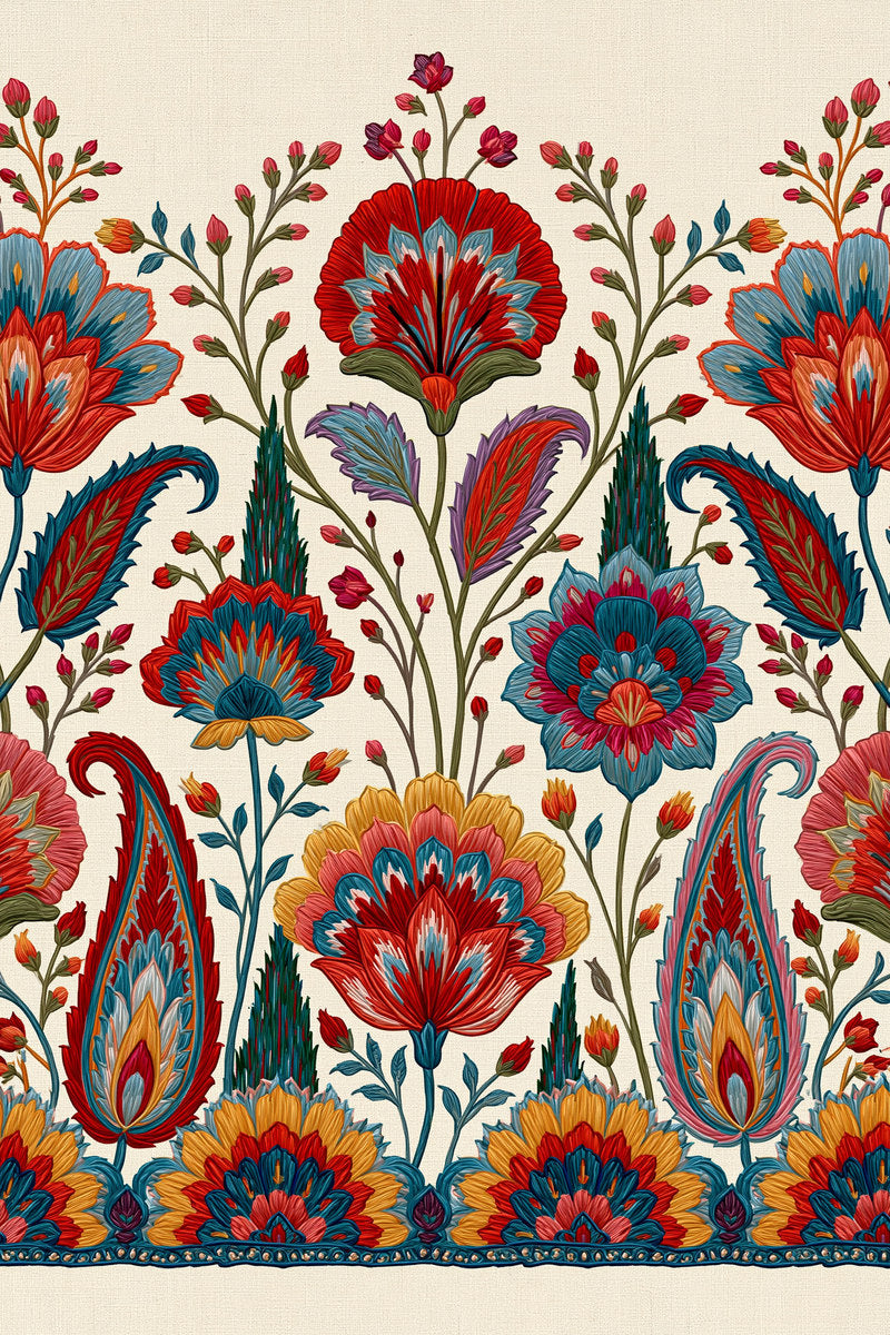 Luxury Garden Home Linen Border from Mughal & Persian Garden Embroidery Book 5, a digital embroidery design reference for machine embroidery designs, embroidery patterns and border and edge embroidery.