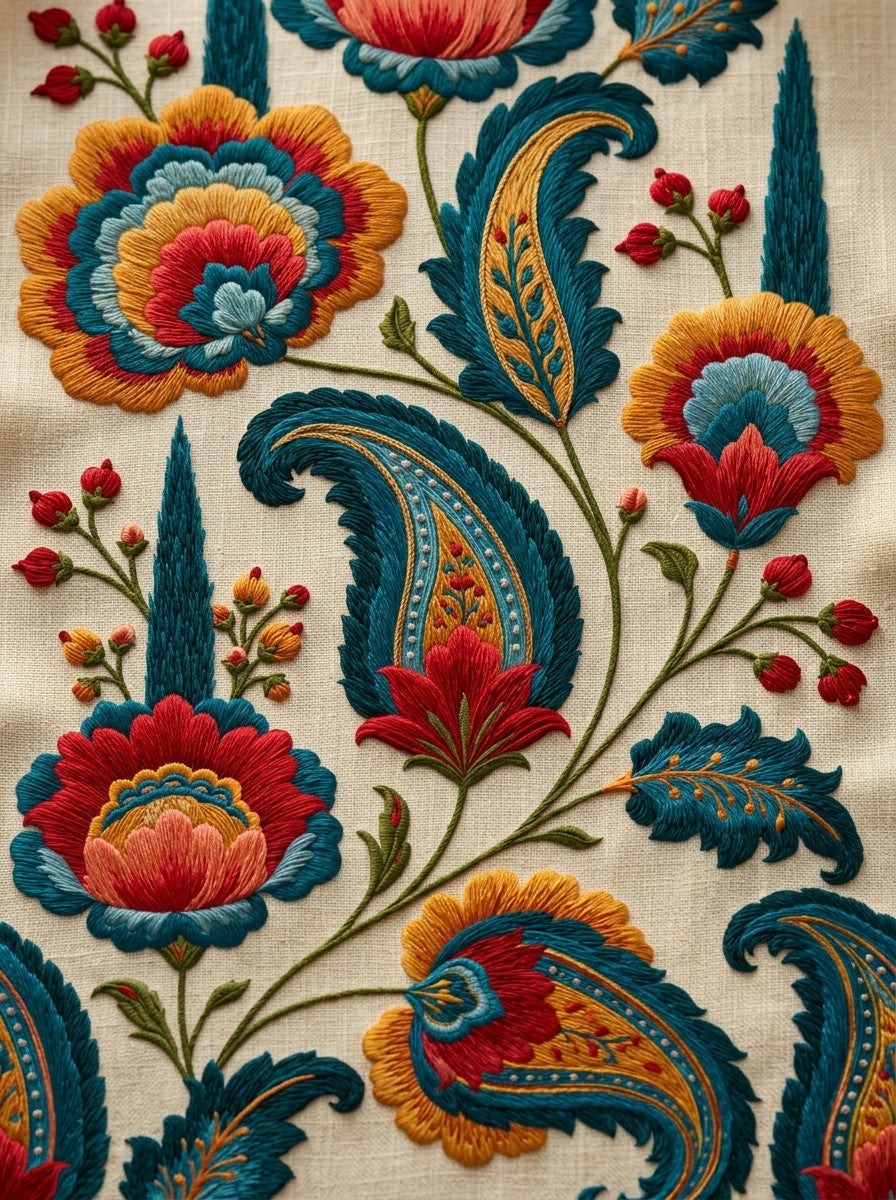 Luxury Garden Home Linen Border from Mughal & Persian Garden Embroidery Book 2, a digital embroidery design reference for machine embroidery designs, embroidery patterns and border and edge embroidery.