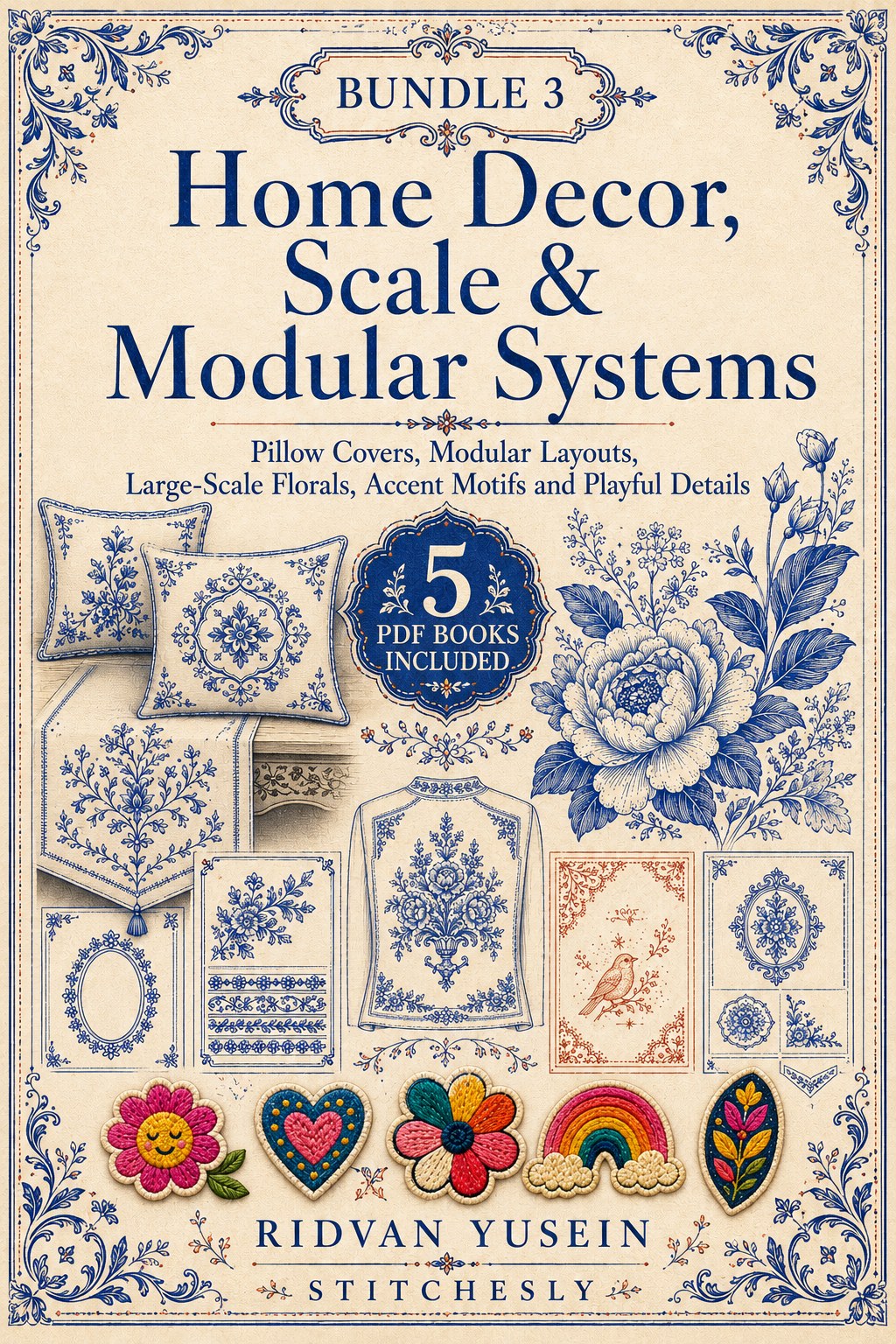 Digital PDF embroidery design bundle cover preview for Home Decor, Scale & Modular Systems Bundle 3, featuring curated embroidery patterns, motif library references and textile… - preview 1