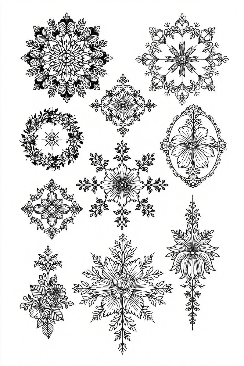 Main Motif System Sampler Modular from Modular & Combine Friendly Embroidery Systems Book 1, a digital embroidery design reference for machine embroidery designs, embroidery patterns and embroidery design reference.