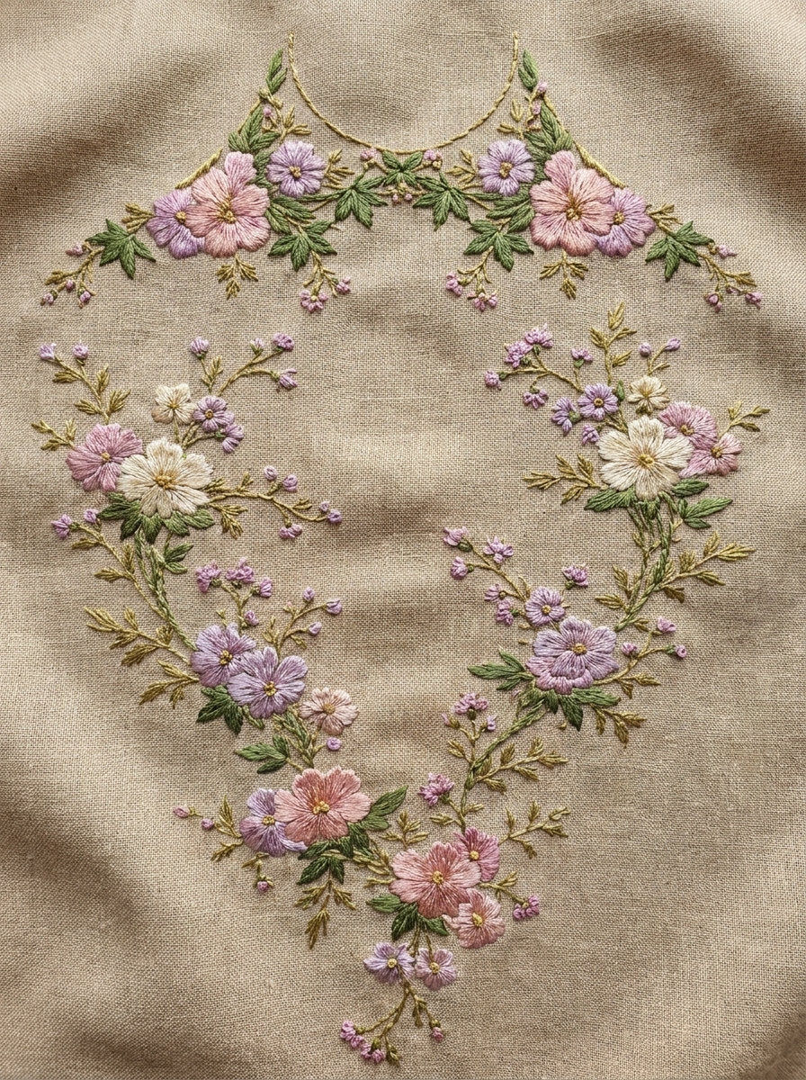 Matching Collar And Cuff Floral from Necklines & Collars Embroidery Book 2, a digital embroidery design reference for machine embroidery designs, embroidery patterns and garment placement ideas.