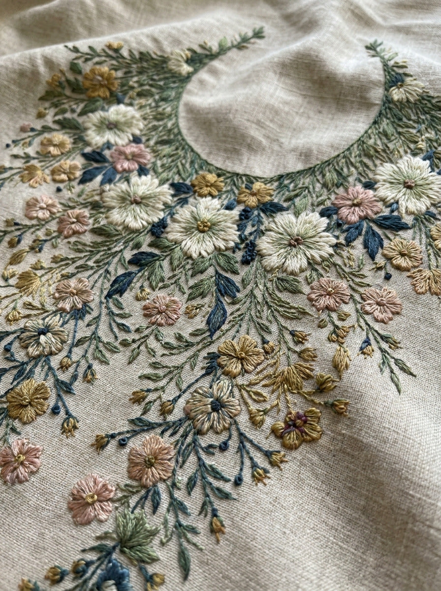 Matching Collar And Cuff Floral from Necklines & Collars Embroidery Book 3, a digital embroidery design reference for machine embroidery designs, embroidery patterns and garment placement ideas.