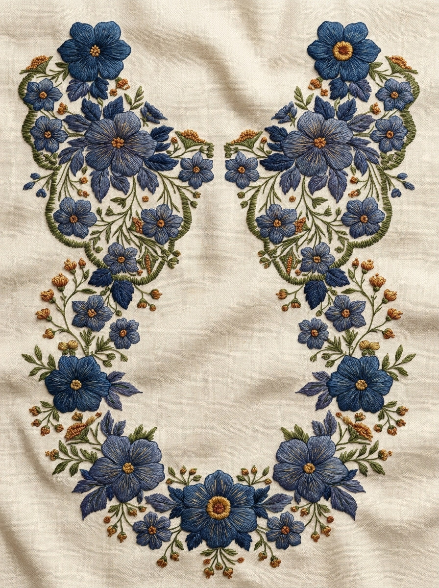 Matching Collar And Cuff Floral from Necklines & Collars Embroidery Book 4, a digital embroidery design reference for machine embroidery designs, embroidery patterns and garment placement ideas.
