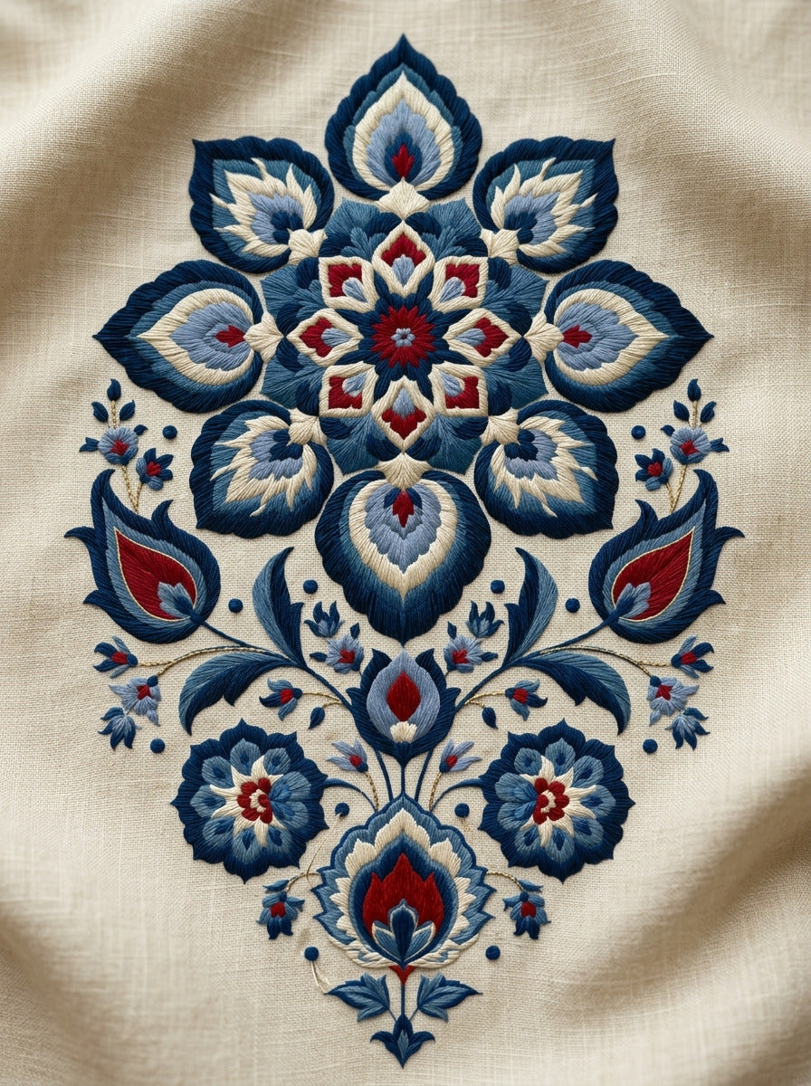 Medallion Rosette And Garden Symmetry from Mughal & Persian Garden Embroidery Book 4, a digital embroidery design reference for machine embroidery designs, embroidery patterns and botanical and floral embroidery.