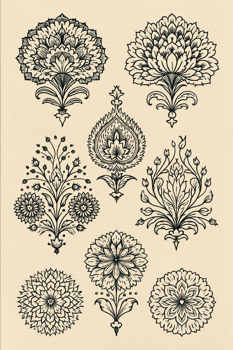 Medallions Rosettes And Garden Symmetry from Mughal & Persian Garden Embroidery Book 1, a digital embroidery design reference for machine embroidery designs, embroidery patterns and botanical and floral embroidery.