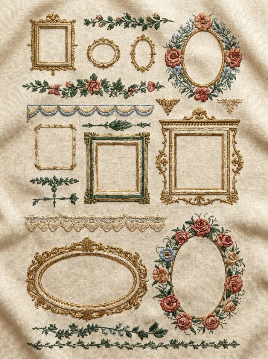 Mini And Large Frame Sampler 02 from Classic Frames & Borders Book 2, a digital embroidery design reference for machine embroidery designs, embroidery patterns and border and edge embroidery.