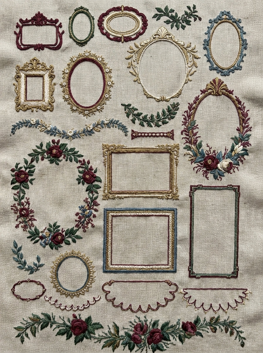Mini And Large Frame Sampler from Classic Frames & Borders Book 1, a digital embroidery design reference for machine embroidery designs, embroidery patterns and border and edge embroidery.