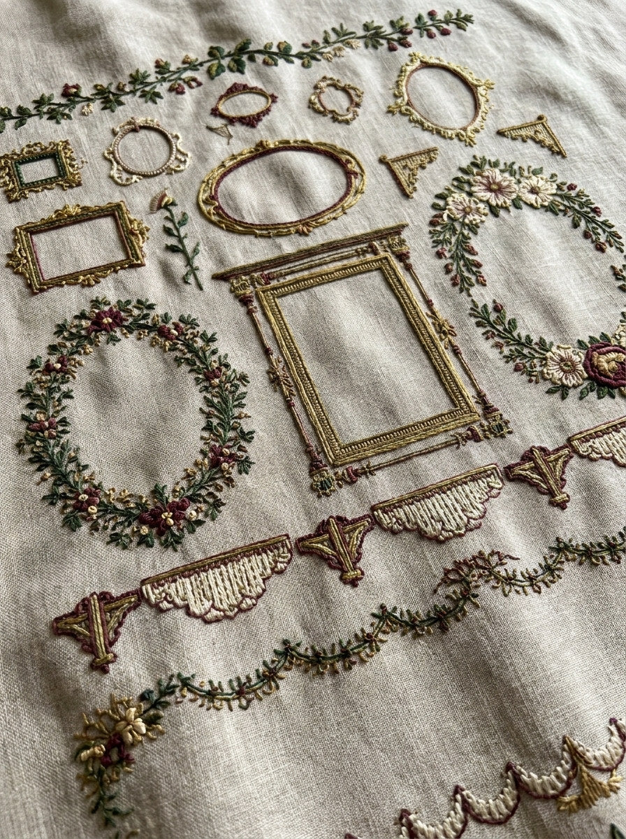 Mini And Large Frame Sampler from Classic Frames & Borders Book 2, a digital embroidery design reference for machine embroidery designs, embroidery patterns and border and edge embroidery.
