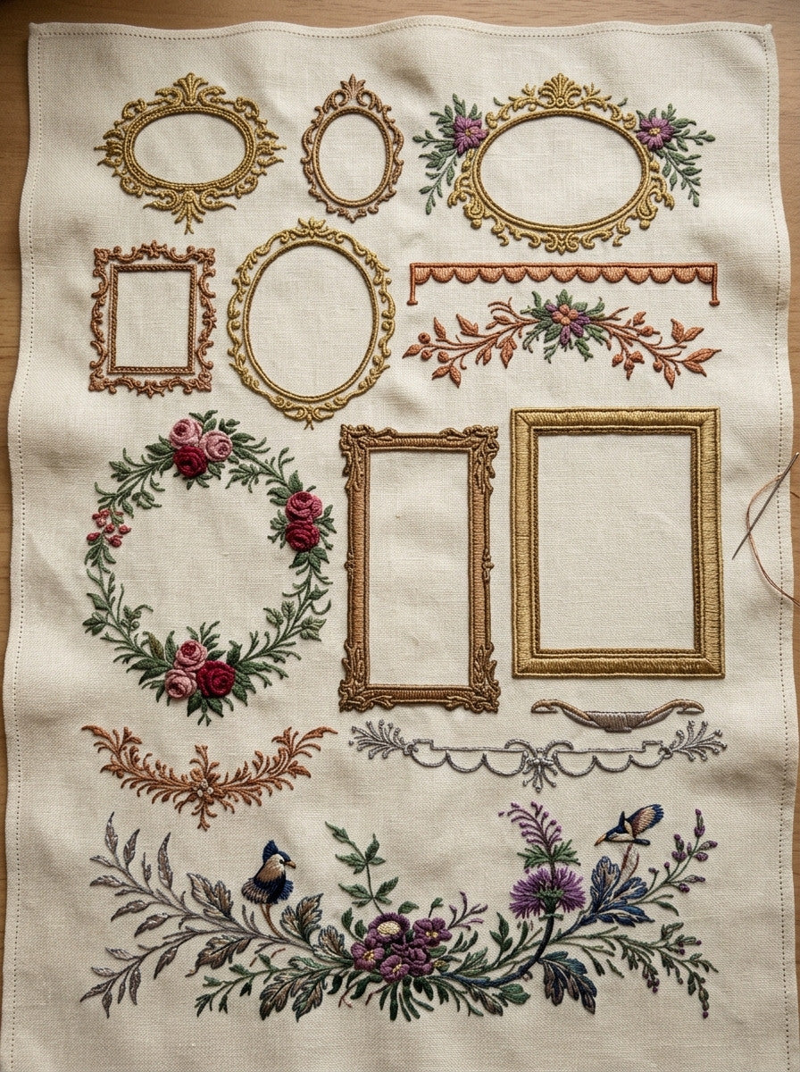 Mini And Large Frame Sampler from Classic Frames & Borders Book 5, a digital embroidery design reference for machine embroidery designs, embroidery patterns and border and edge embroidery.