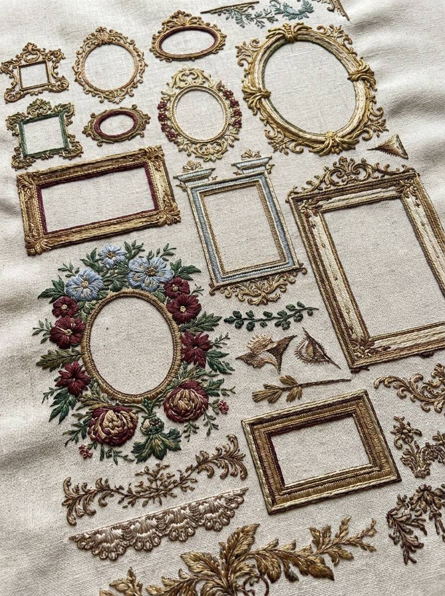 Mini And Large Frame Sampler from Classic Frames & Borders Book 3, a digital embroidery design reference for machine embroidery designs, embroidery patterns and border and edge embroidery.