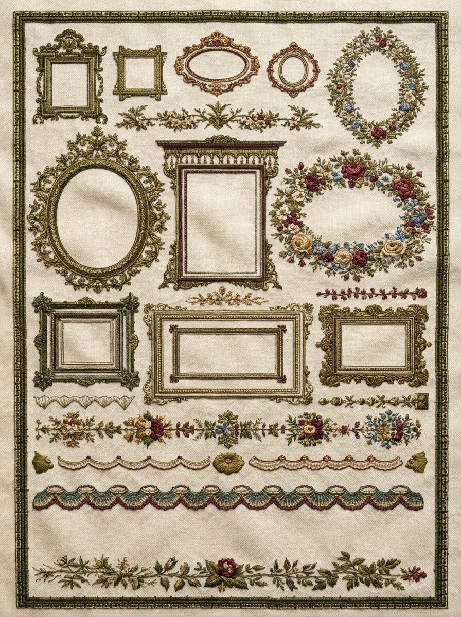 Mini And Large Frame Sampler from Classic Frames & Borders Book 7, a digital embroidery design reference for machine embroidery designs, embroidery patterns and border and edge embroidery.