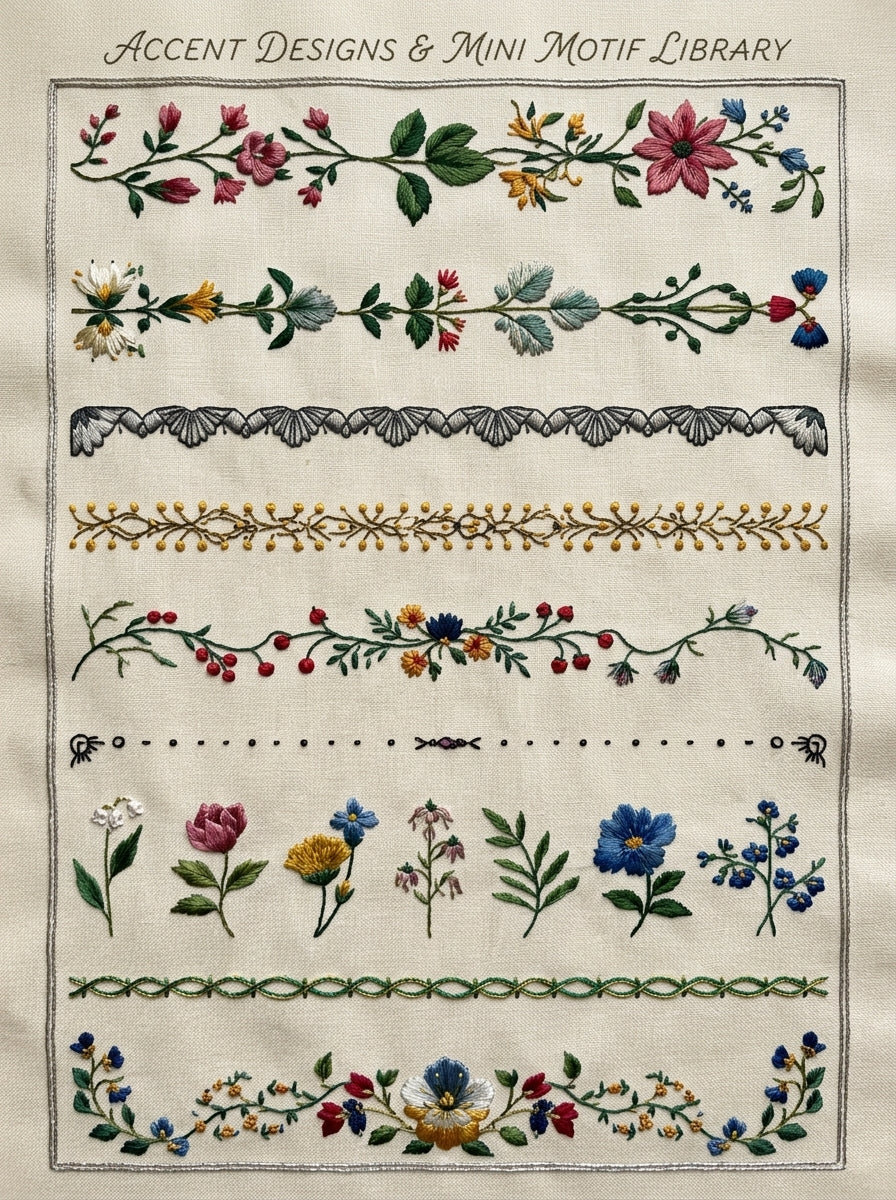 Accent Designs & Mini Motif Library - Book 2 | Digital PDF Embroidery Design Book