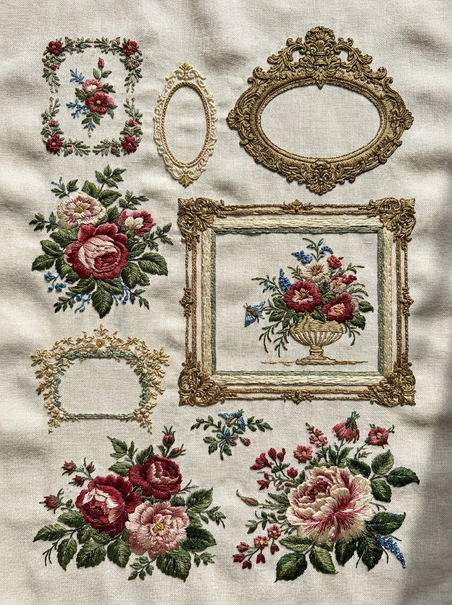 Mini Frames Large Frames And from Classic Frames & Borders Book 1, a digital embroidery design reference for machine embroidery designs, embroidery patterns and border and edge embroidery.