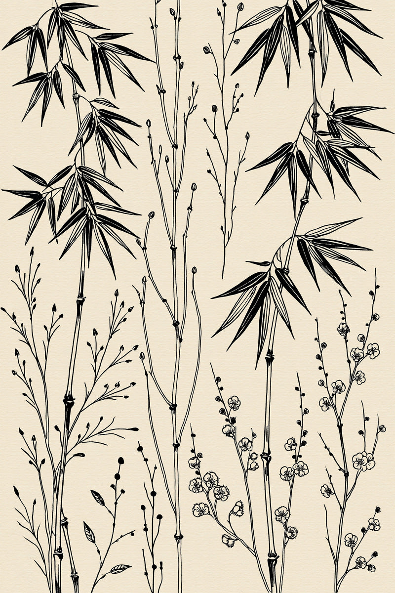 Minimal Bamboo Botanical Library Plate from East Asian Inspired Embroidery Book 1, a digital embroidery design reference for machine embroidery designs, embroidery patterns and small motif and accent designs.