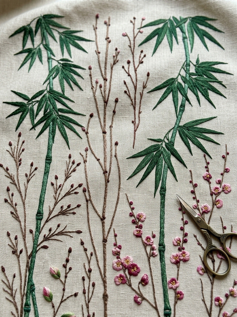 Minimal Bamboo Botanical Library Plate from East Asian Inspired Embroidery Book 1, a digital embroidery design reference for machine embroidery designs, embroidery patterns and small motif and accent designs.