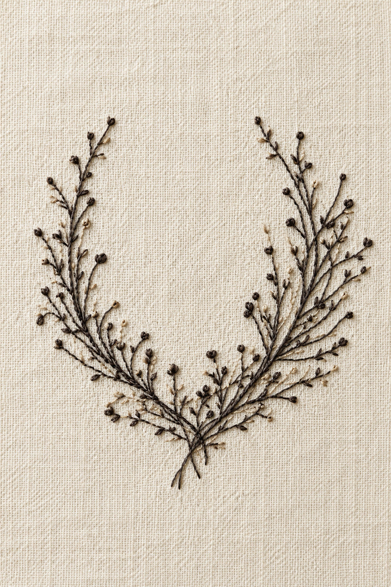 Minimal Botanical Monogram Frame from Botanical Embroidery Designs Book 4, a digital embroidery design reference for machine embroidery designs, embroidery patterns and frames and monogram spaces.