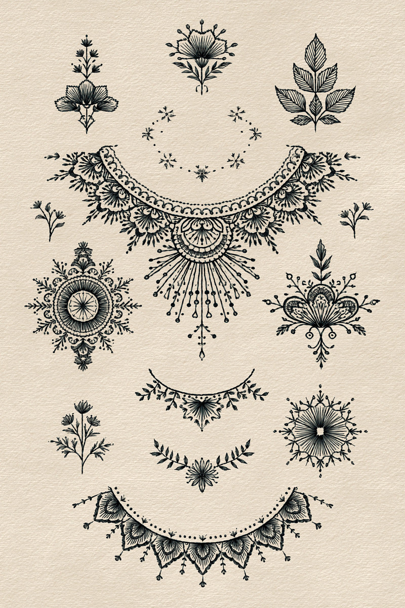 Minimal Monogram And Decorative Neckline from Necklines & Collars Embroidery Book 4, a digital embroidery design reference for machine embroidery designs, embroidery patterns and frames and monogram spaces.