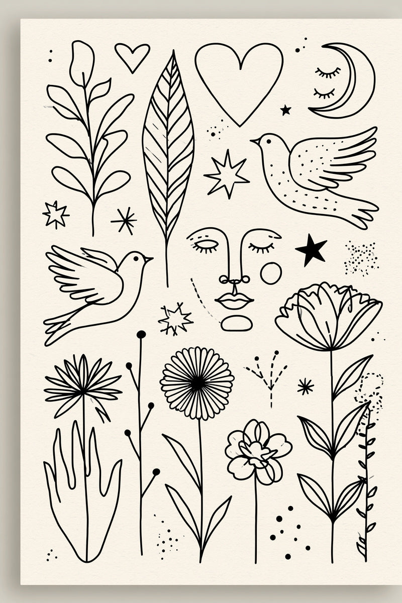 Minimal Symbol Line Art Library from Line Art Embroidery Book 3, a digital embroidery design reference for machine embroidery designs, embroidery patterns and small motif and accent designs.