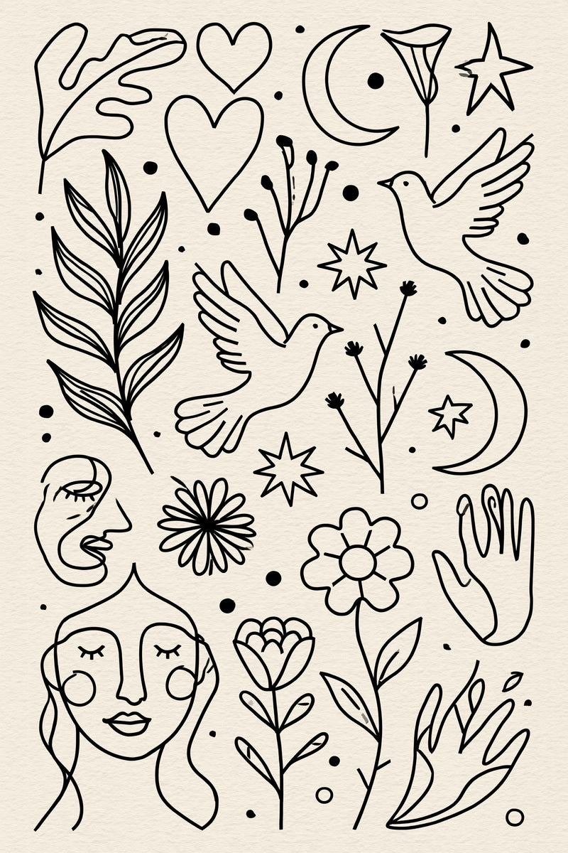 Minimal Symbol Line Art Library from Line Art Embroidery Book 4, a digital embroidery design reference for machine embroidery designs, embroidery patterns and small motif and accent designs.