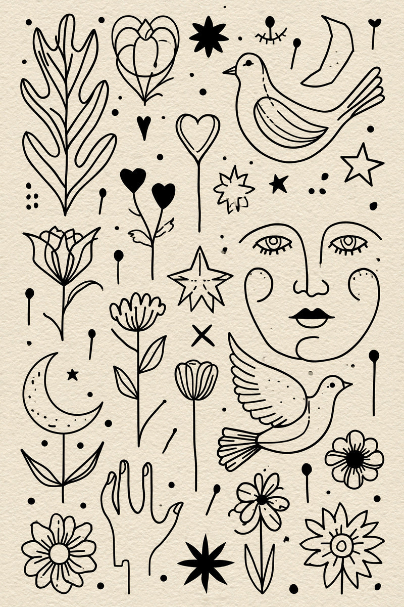 Minimal Symbol Line Art Plate from Line Art Embroidery Book 4, a digital embroidery design reference for machine embroidery designs, embroidery patterns and small motif and accent designs.