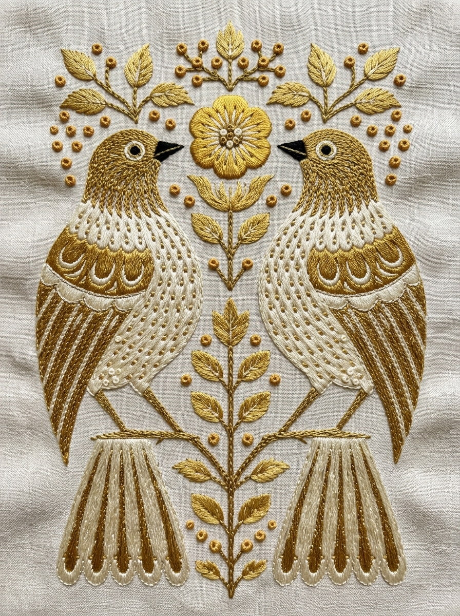 Mirrored Folk Birds Embroidery from Birds Embroidery Book 2, a digital embroidery design reference for machine embroidery designs, embroidery patterns and embroidery design reference.