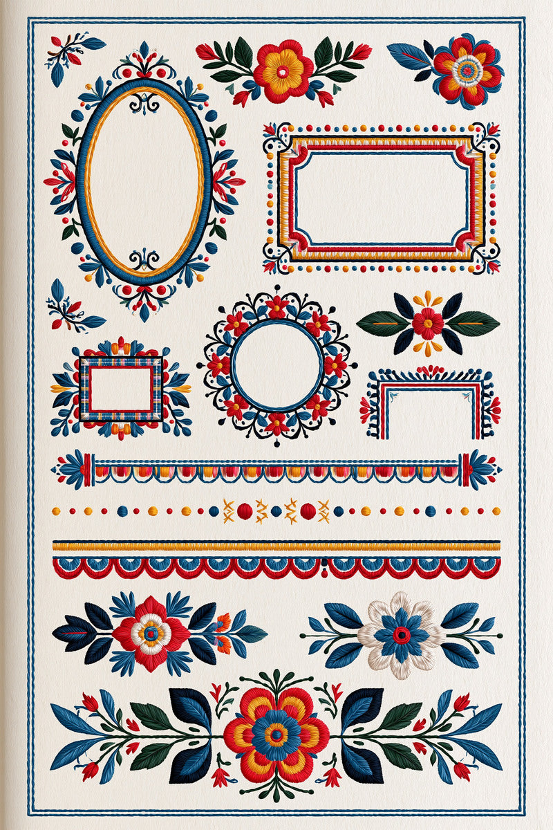 Modern Colorwork Border Frame System from Modern Colorwork Embroidery Book 3, a digital embroidery design reference for machine embroidery designs, embroidery patterns and border and edge embroidery.