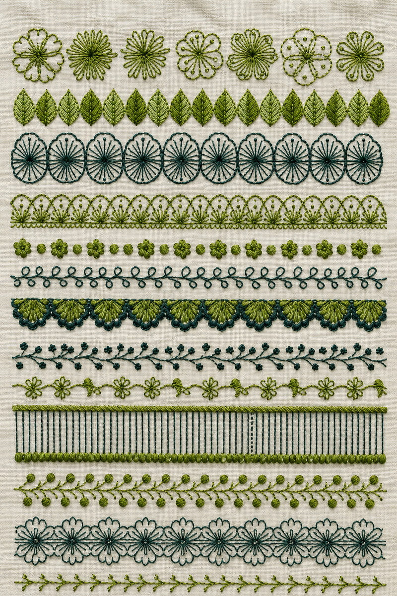 Modular Border And Repeat Library 1 from Modular & Combine Friendly Embroidery Systems Book 3, a digital embroidery design reference for machine embroidery designs, embroidery patterns and border and edge embroidery.